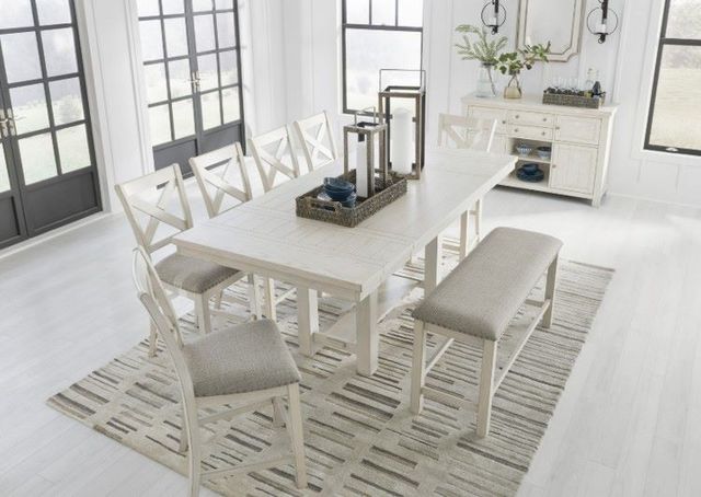 Signature Design by Ashley® Robbinsdale Antique White Upholstered Counter Dining Bench-6