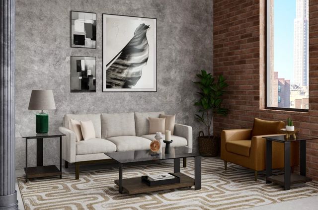 Riverside Furniture Cortland Tempered Glass Coffee Table with Saddle Oak Base-1