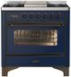 Ilve® Majestic III 36" Midnight Blue Pro Style Dual Fuel Natural Gas Range with 6 Black Brass Burners and Burnished Trim-0