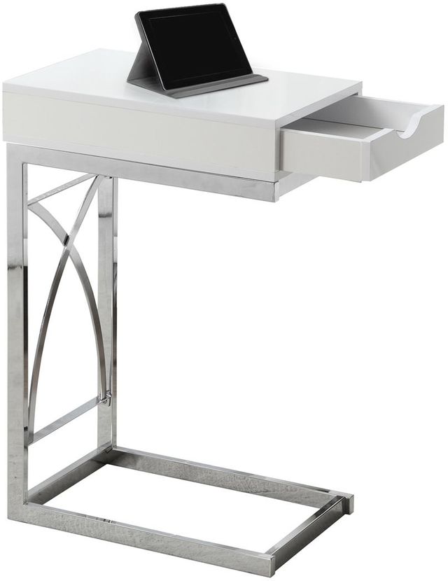 Monarch Specialties Inc. Glossy White Drawer Accent Table with Chrome Metal Base-0