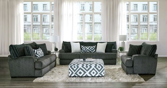 Furniture of America® Loughton Gun Metal/Ivory Ottoman-2