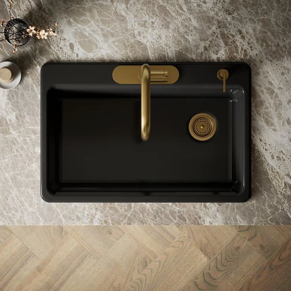 KOHLER® Riverby® Black 33" 4-Faucet Hole Top-Mount Single-Bowl Kitchen Sink-2