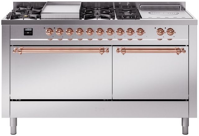 Ilve® Nostalgie II Series 60" Stainless Steel Pro Style Dual Fuel Range-0