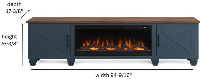Legends Home Real Cozy Liberty Blue Denim/Whiskey 95" Fireplace Console-2