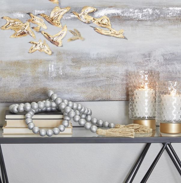 Deco Marche Silver Metallic Long Carved Beaded Garland with Tassel-4