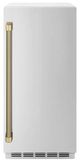 ZLINE Autograph Edition Touchstone 15" 66 lb. Stainless Steel Gourmet Ice Maker with Drain Pump and Solid Stainless Steel Door with Champagne Bronze Helix Handle-0