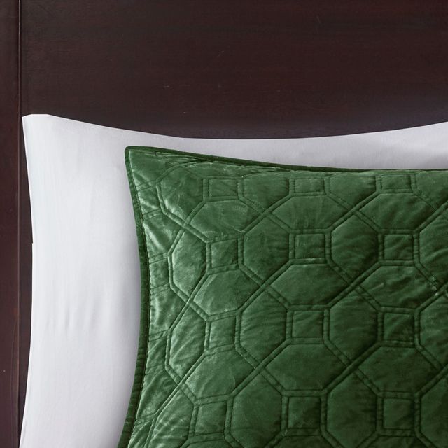 Olliix by Madison Park Harper 3 Piece Green King/California King Faux Velvet Reversible Coverlet Set-2