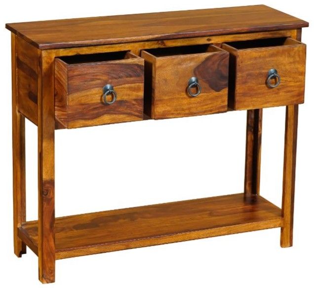 Jaipur Furniture Ganga Brown 3-Drawer Console Table-1