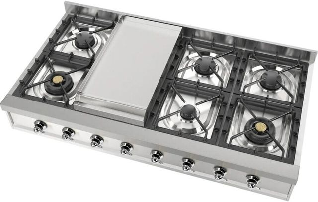 Ilve Nostalgie II 48” Stainless Steel Gas Rangetop with 8 Burners, Griddle and Chrome Trim-3