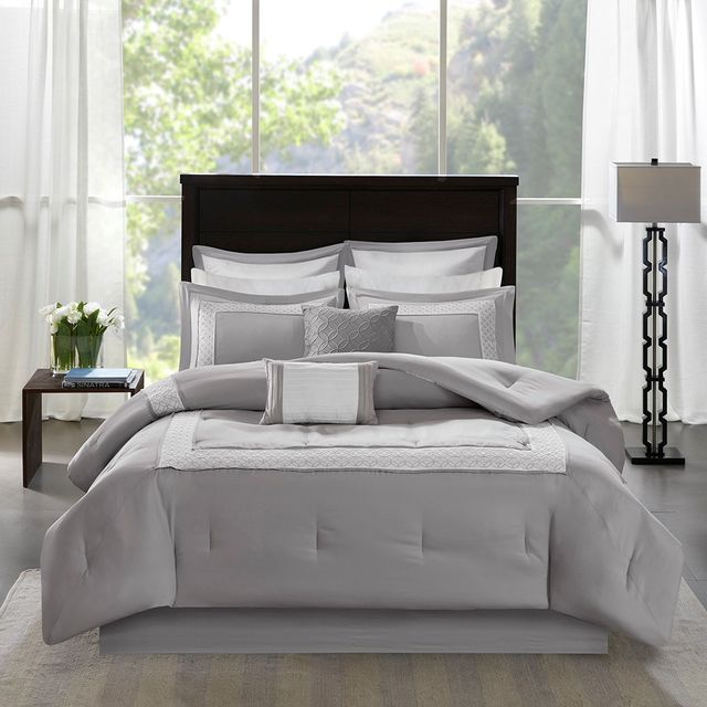 Olliix by Madison Park 8 Piece Grey California King Stratford Comforter Set-1