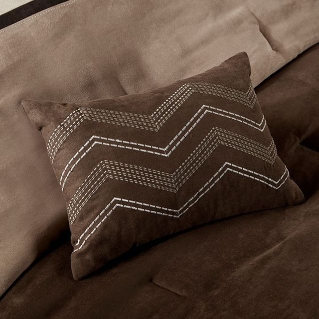 Olliix by Madison Park Brown Queen Palisades 7 Piece Faux Suede Comforter Set-3