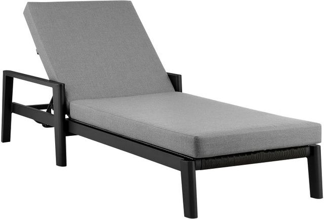 Armen Living Cayman Black/Gray Aluminum/Fabric/Rattan Outdoor Chaise Lounge-0