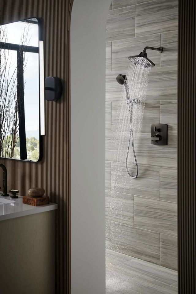 Brizo Essential™ Brilliance® Black Onyx Linear Square H2Okinetic® Multi-Function Wall Mount Showerhead-3