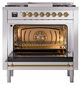 Ilve® Nostalgie II Noblesse 36'' Stainless Steel Pro Style Dual Fuel Range with Brass Trim-1