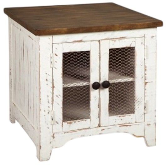 American Wholesale Furniture Westfield Aged Natural Pine Rectangular End Table with Whitewash Base-0