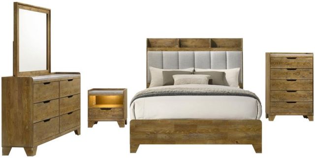 Coaster® Henderson 5-Piece Medium Oak Queen Panel Bookcase Bedroom Set-0