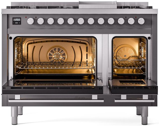 Ilve® Professional Plus II 48" Graphite Matte Pro Style Dual Fuel Range-1