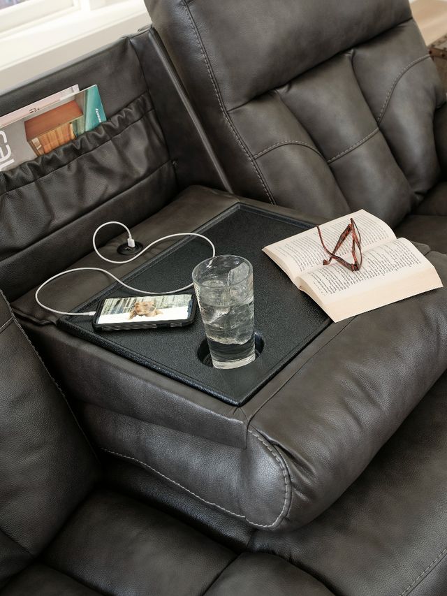Signature Design by Ashley® Willamen Quarry Reclining Sofa with Drop Down Table-4