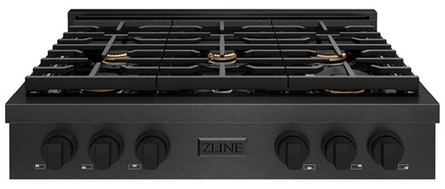 ZLINE Paramount 36" Black Satin Stainless Steel Gas Rangetop with 6 Brass Burners and Porcelain Cooktop -0