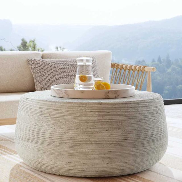 Classic Home Nellie Light Gray Concrete Round Outdoor Coffee Table-1