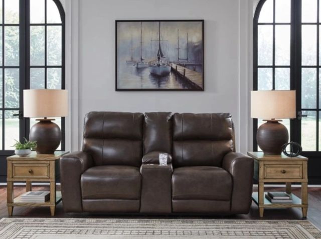 Signature Design by Ashley® Crossplex Smoke Power Reclining Console Loveseat with Adjustable Headrest-1