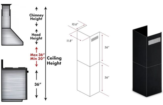 ZLINE 36" Black Stainless Steel Chimney Extension-1
