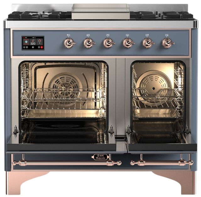 Ilve® Majestic III 40" Blue Gray Pro Style Dual Fuel Natural Gas Range with Triple Glass Door and Copper Trim-1