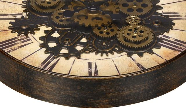 Monarch Specialties Inc. Brown 20" Round Wall Clock with Roman Numerals on Brown Gear Mechanism-1