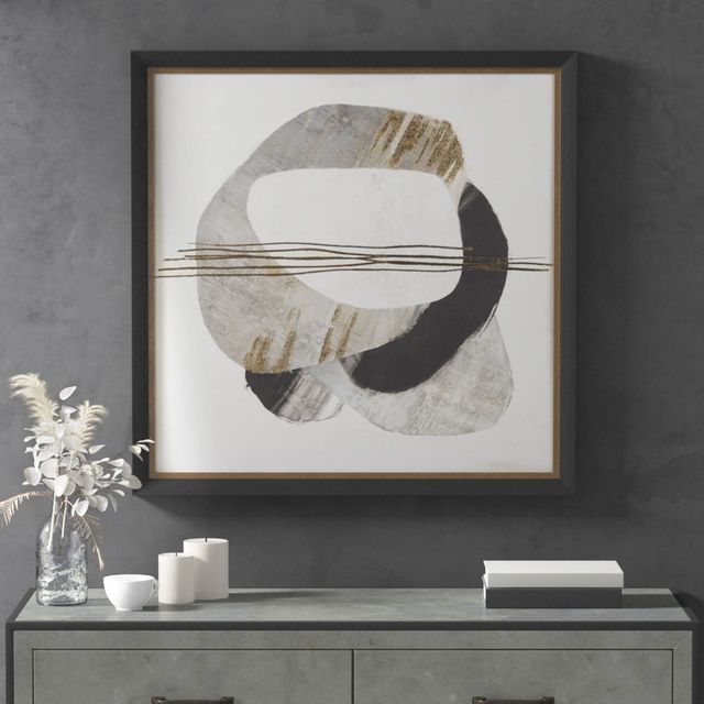 Olliix by Madison Park Auric Beam Black Abstract Gold Foil Framed Embellished Canvas-3