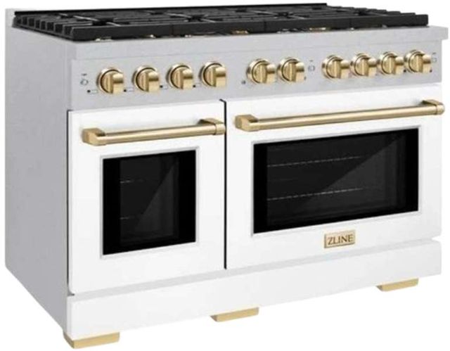 ZLINE Autograph Edition 48" Satin Stainless Steel Pro Style Gas Range with White Matte Door-3