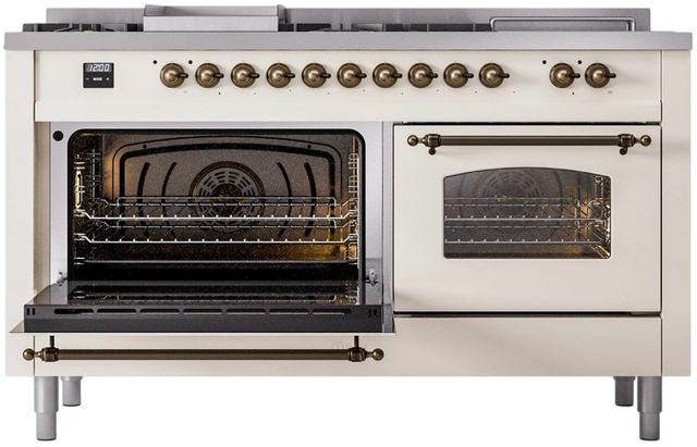 Ilve® Nostalgie II Series 60" Antique White Pro Style Dual Fuel Range-3