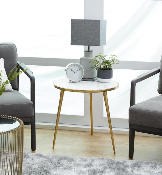 Deco Marche White Accent Table with Gold Base-3