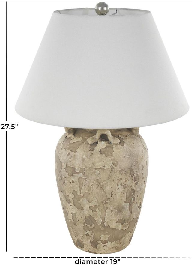 Deco Marche Light Brown Tall Distressed Antique Style Pot Vase Room Table Lamp with White Linen Shade-1