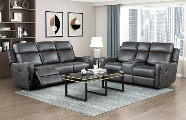 Homelegance® Kellen Smoky Gray Double Manual Reclining Sofa-1