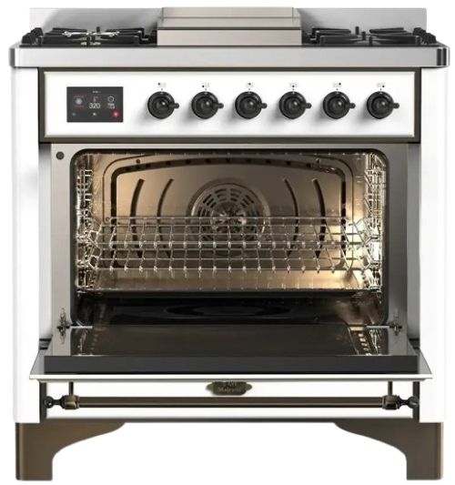 Ilve® Majestic III 36" Custom Pro Style Dual Fuel Natural Gas Range with 6 Black Brass Burners and Burnished Trim-1