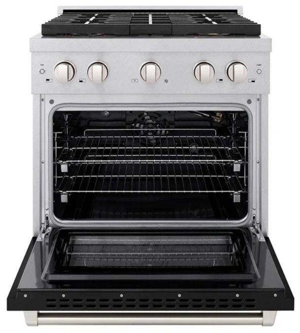 ZLINE Paramount 30" 4.2 Cu. Ft. Satin Stainless Steel Gas Range with 4 Burner DuoPro™ Cooktop and Convection Gas Oven with Black Matte Door-1