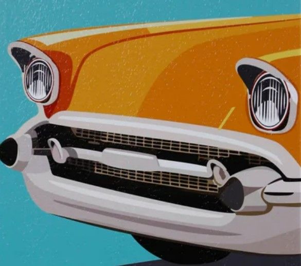 Stylecraft Vintage Car II Blue/Off-White/Orange Wall Art-1