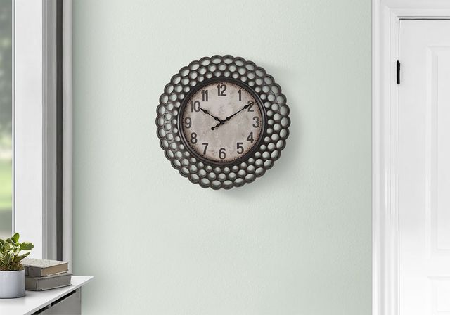 Monarch Specialties Inc. Dark Brown 16" Round Wall Clock with Standard Numbers on Brown Background-1