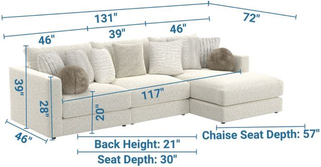 Jackson Furniture Ritzy 3-Piece Bone Right-Arm Facing Sectional and Chaise-2