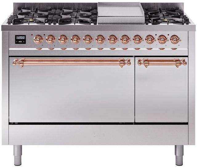 Ilve® Nostalgie II Series 48" Stainless Steel Pro Style Dual Fuel Range-0