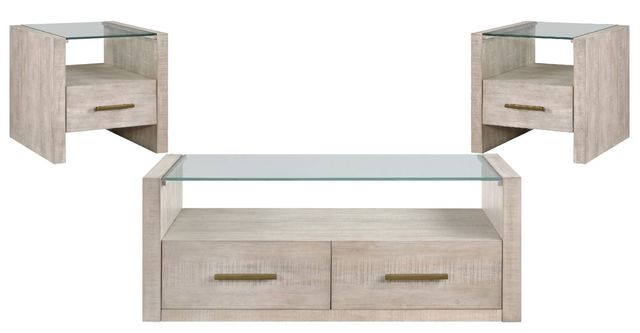 Steve Silver Co. Garland 3-Piece Glass Top Occasional Table with Washed Parchment Base Set-0