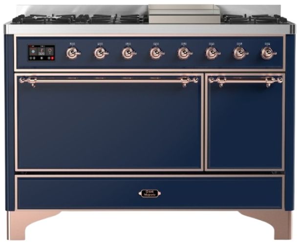Ilve® Majestic III 48" Midnight Blue Pro Style Dual Fuel Natural Gas Range with Solid Door and Copper Trim-0