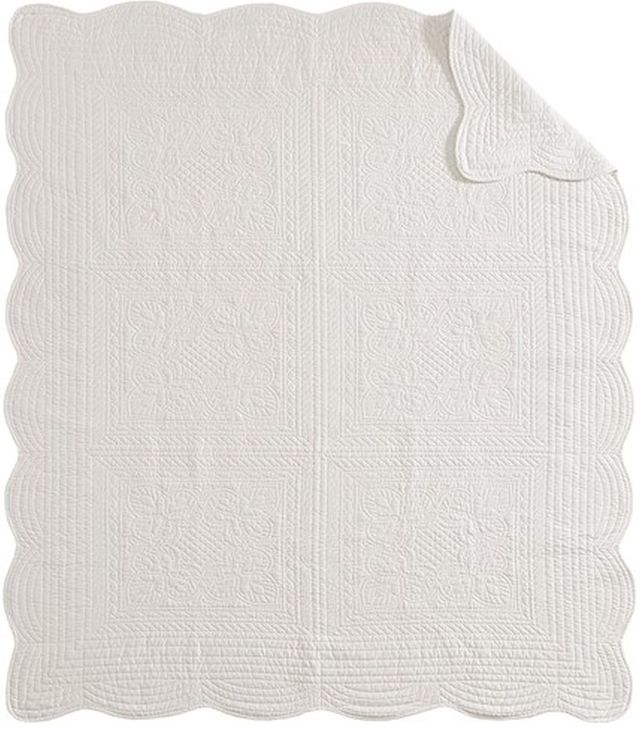 Olliix by Madison Park White Tuscany Oversized Quilted Throw with Scalloped Edges-0
