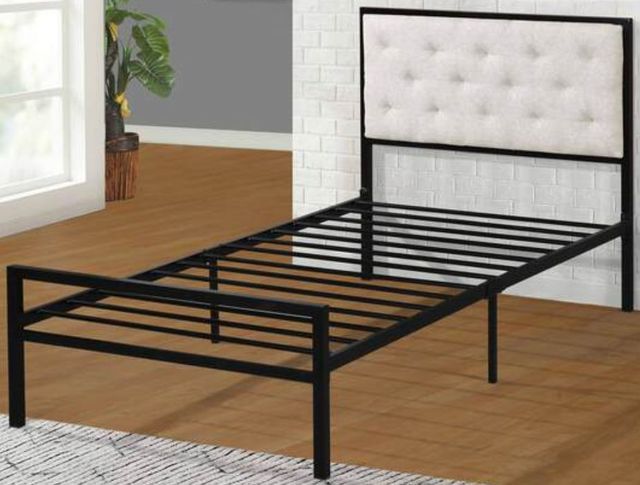 Milton Greens Stars Beige Twin Metal Platform Bed with Upholstered Headboard-3