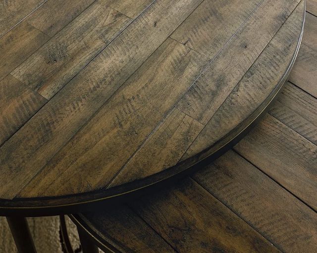 Hammary® Leone Weathered Barn Round Nesting Cocktail Table Set with Antique Brass Base-2