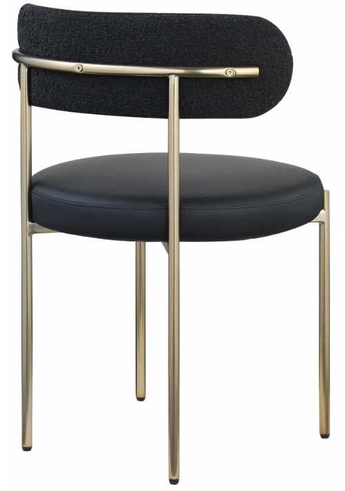 Meridian Furniture Beacon Black/Brushed Brass Vegan Leather And Boucle Fabric Upholstered Dining Chair-2