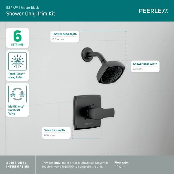 Peerless Ezra® Matte Black Shower Only Trim Kit-3