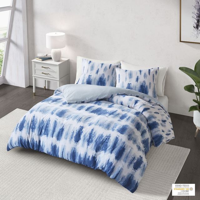 Olliix by CosmoLiving Tie Dye Cotton Printed Blue Full/Queen Comforter Set-0