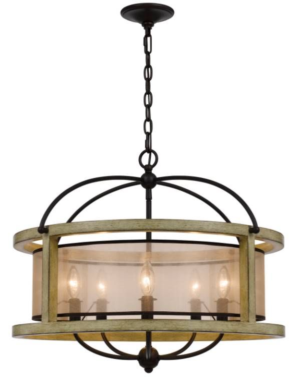 Cal® Lighting & Accessories Palencia 5-Light Distressed Oak Round Chandelier-1