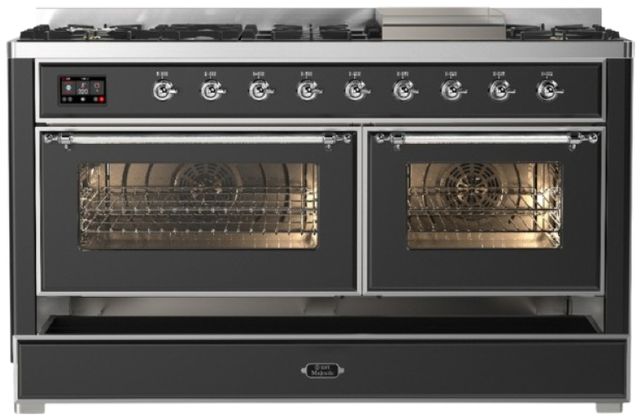 Ilve® Majestic III 60" Graphite Matte Pro Style Dual Fuel Liquid Propane Range with Triple Glass Door and Chrome Trim-2